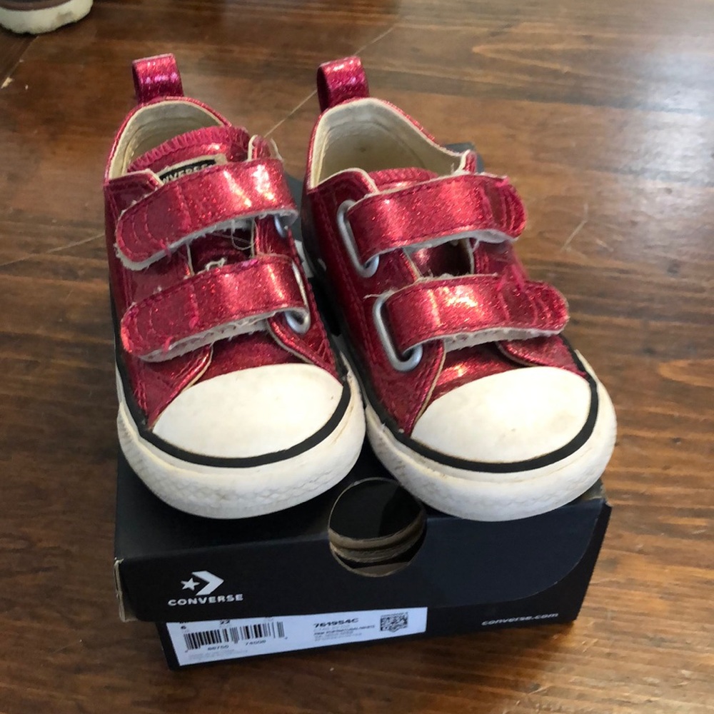 Pink Glitter Velcro Chucks Converse